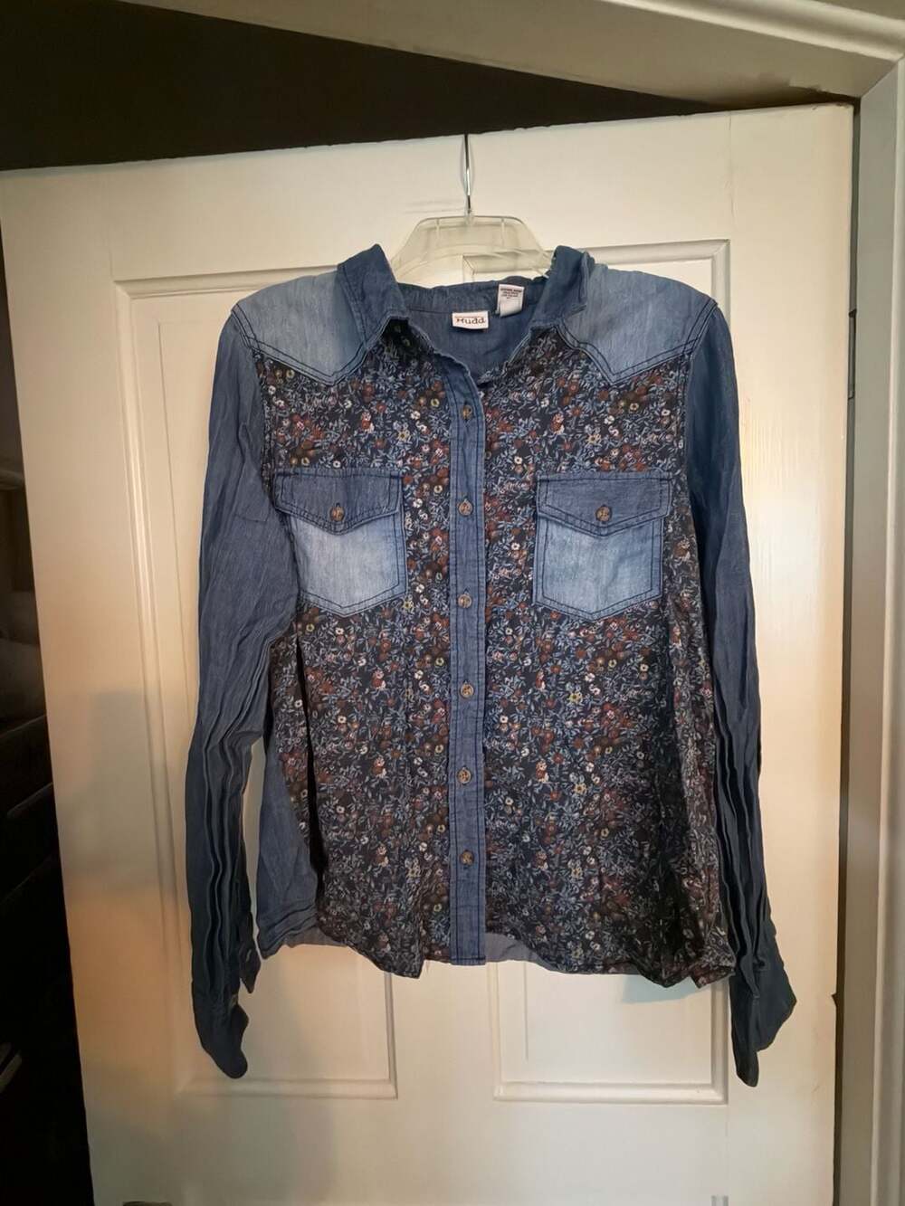 Mudd Denim and Floral Patchwork Western Button Down Shirt XL